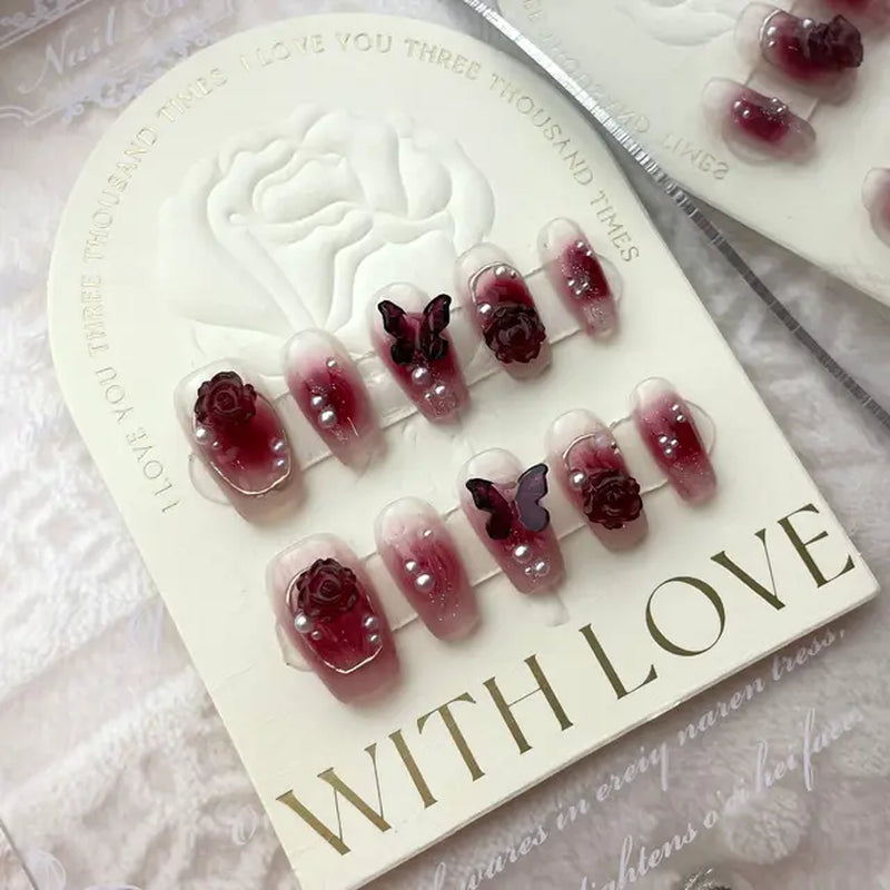 10Pcs Handmade Press on Nails with 3D Ocean Moon Rhinestone Design