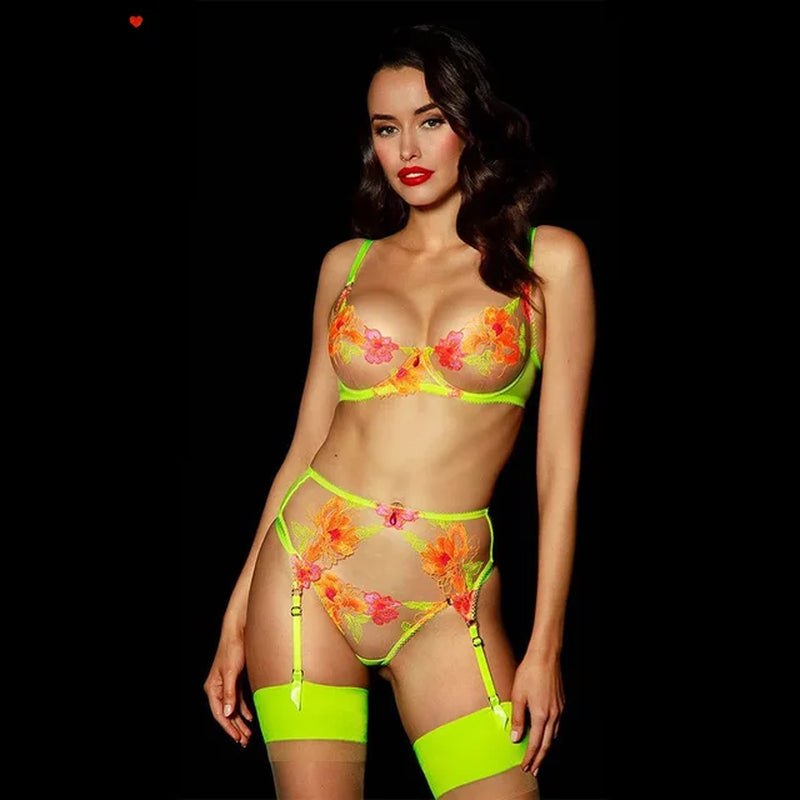 Fabolous 4PCS Women'S Embroidered Sexy Lingerie Set